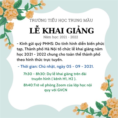 Thông báo lễ khai giảng năm học mới 2021 - 2022